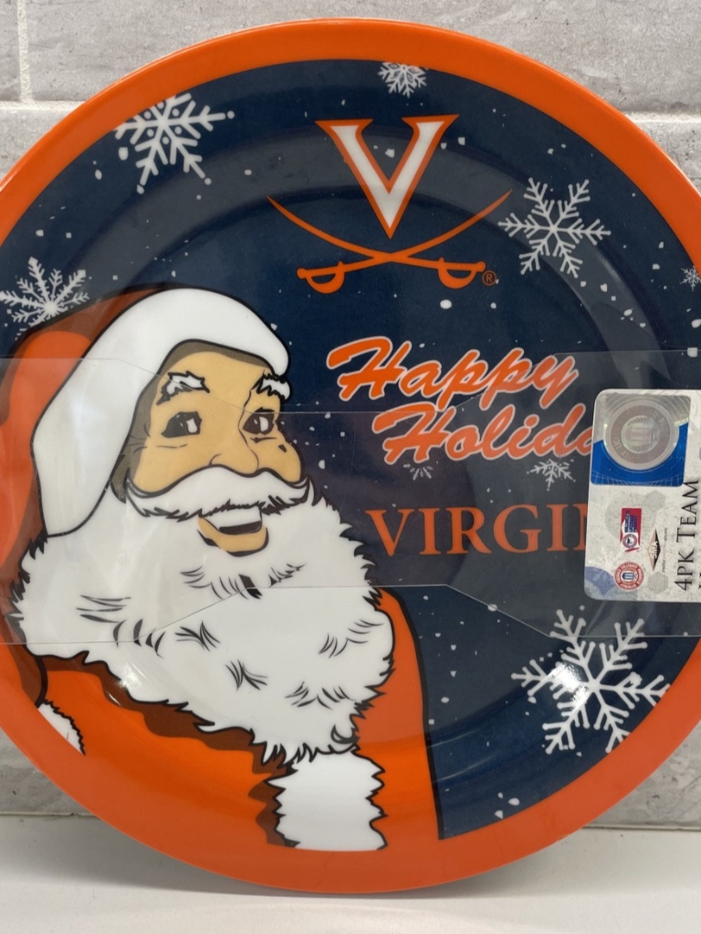 NEW Virginia Cavaliers Happy Holidays Melamine Plates Set of 4 Santa NCAA UVA